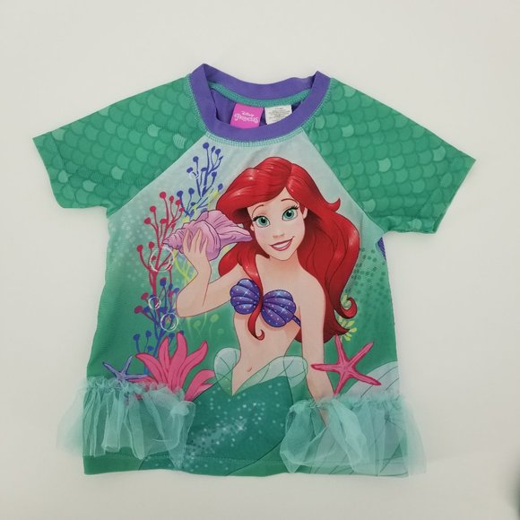 Disney Princess Little Mermaid Ariel Rash Guard Swimsuit 2 Piece Set UPF 50 5T - Picture 4 of 7